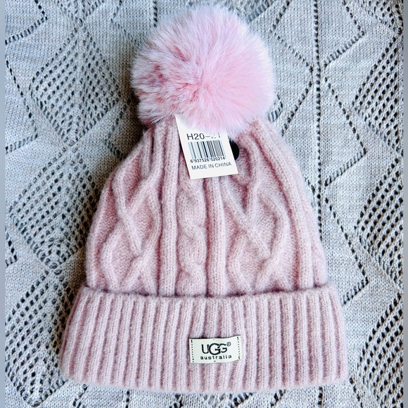 UGG Accessories - UGG Blush Pink Cable Knit Pom-Pom Hat